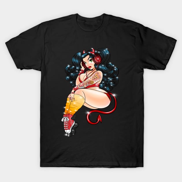 Sparkle Roller Demon pinup T-Shirt by Becca Whitaker